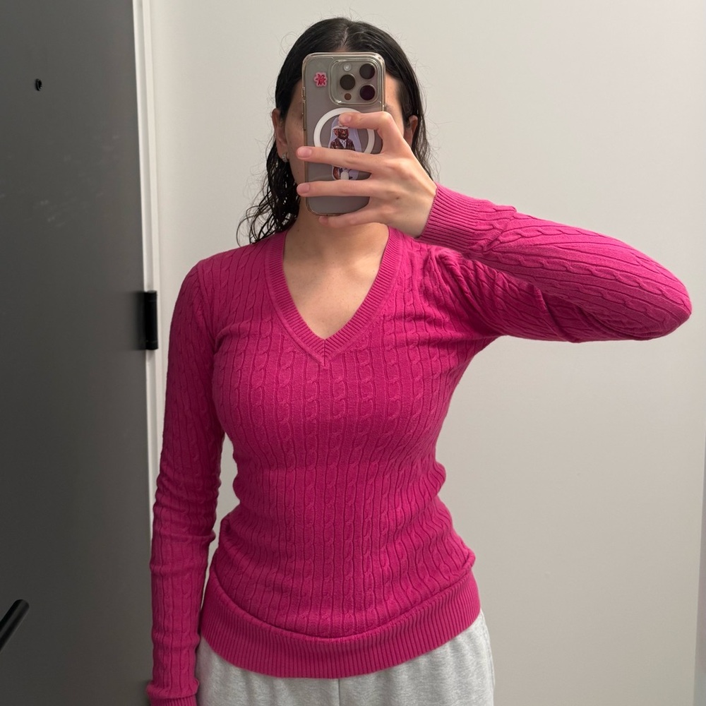 Tommy Hilfiger Fuchsia V-Neck Sweater